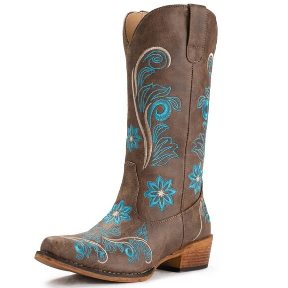 NWT Gorgeous Embroidered Mid Calf Western Cowboy Boots for Women Great Fall Look - Picture 2 of 7